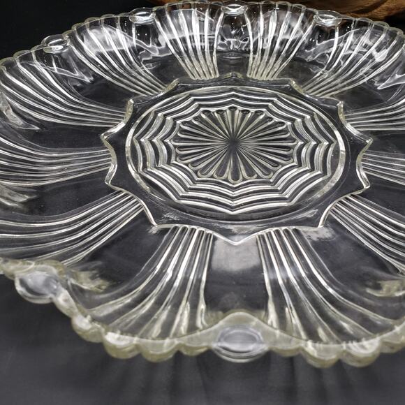 Anchor Hocking Wave Fan Clear Glass Egg Tray & Matching Relish Tray Set 9.5" - Picture 3 of 8